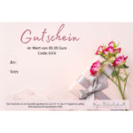 Geschenkgutschein von Majas Geschenkewelt mit rosa Blumen und Schleifen – liebevolles Geschenk zum Muttertag