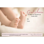 Gutschein zur Geburt von Majas Geschenkewelt mit Babyfüßen – Geschenkidee für frischgebackene Eltern